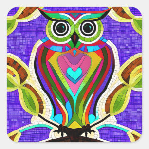 Colourful Mosaic Tile Owl Art Square Sticker