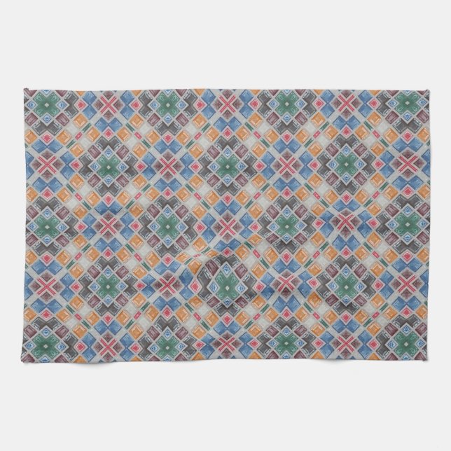 Colourful Mosaic Tile Pattern Kitchen Towel (Horizontal)