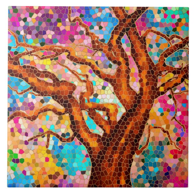 Colourful Mosaic Tree - Tree of life Tile (Front)