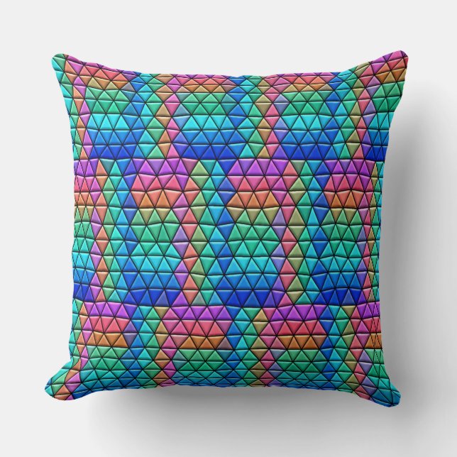 Colourful Mosaic Triangles Pattern Throw Pillow (Front)