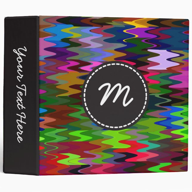 Colourful Mosaic Wave Pattern Custom Monogram #3 Binder (Front/Spine)