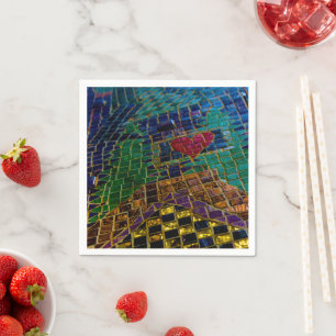 Colourful Mosaic with Red Heart Napkin