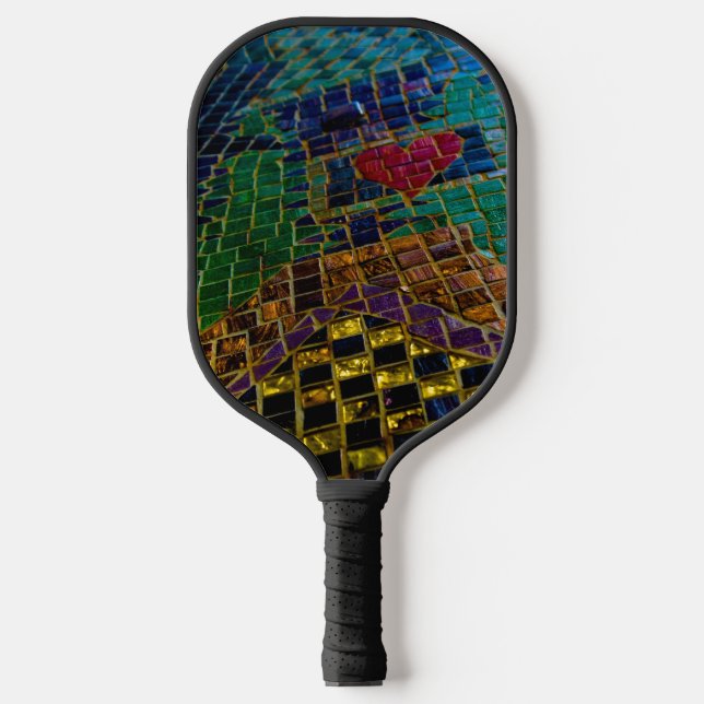 Colourful Mosaic with Red Heart Pickleball Paddle (Front)