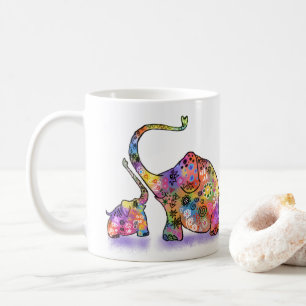 Colourful Mother and Baby Elephant Mug