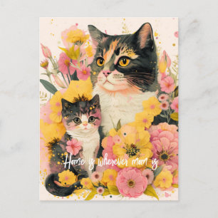 Colourful Mother Cat and Kitten Postcard for Mom