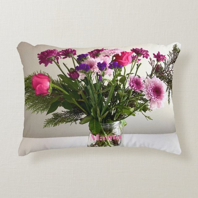 Colourful Mother’s Day Mama Bouquet+ Custom Option Accent Pillow (Front)