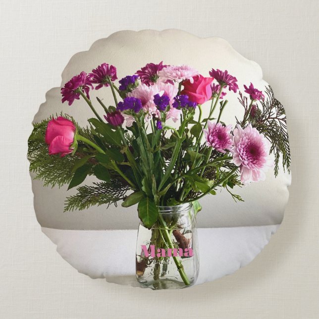 Colourful Mother’s Day Mama Bouquet+ Custom Option Round Pillow (Front)