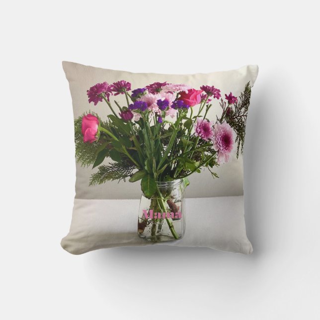 Colourful Mother’s Day Mama Bouquet+ Custom Option Throw Pillow (Front)