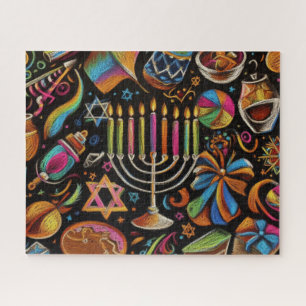Colourful Motifs Hanukkah Menorah Jigsaw Puzzle