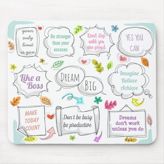 Colourful Motivational Quotes Speech Bubbles Goals Mouse Pad (Front)