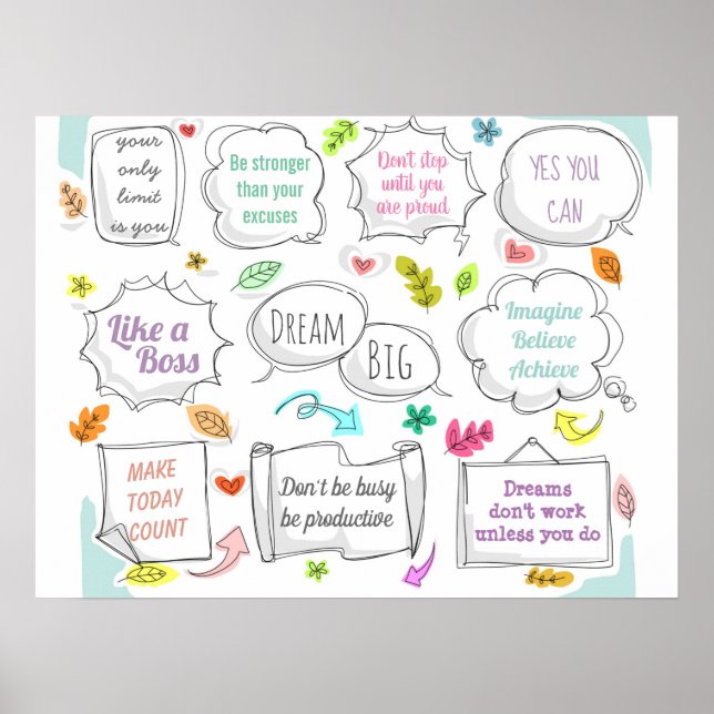 Colourful Motivational Quotes Speech Bubbles Goals Poster (Front)