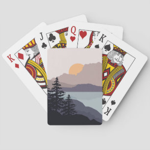 Colourful Mountain lake sunrise landscape Playing Cards