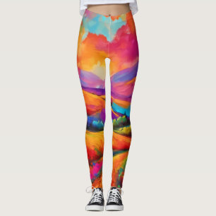 Colourful Mountain Sunset Landscape Painting Leggings