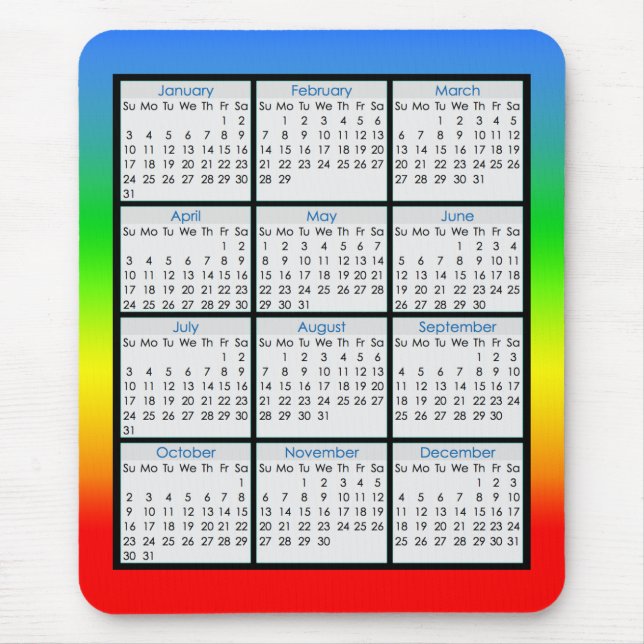 Colourful Mouse-pad Calendar for 2016 Mouse Pad (Front)