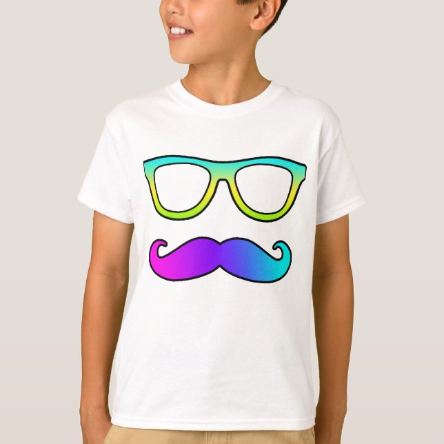 Colourful Moustache And Glasses T-Shirt (Front)