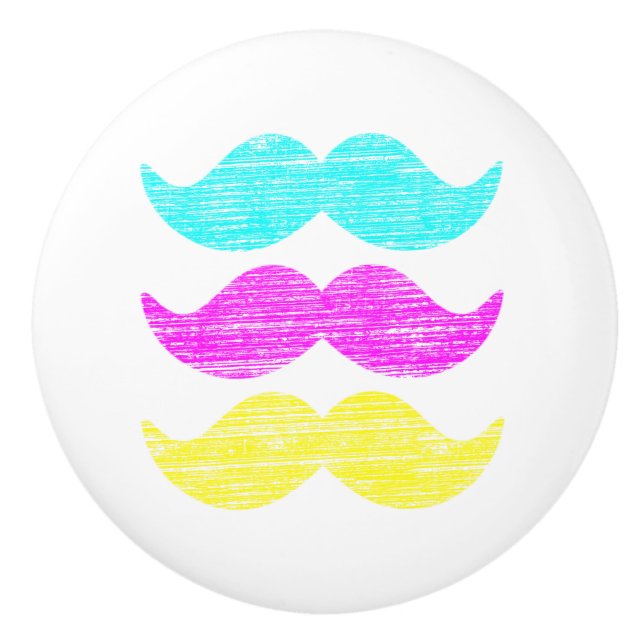 Colourful Moustache Pattern Pop Art Design Ceramic Knob (Front)
