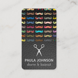 Colourful Moustaches Pattern Leather Business Card