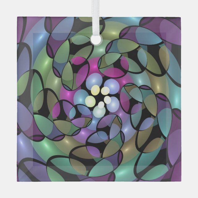Colourful Movements Abstract Striking Fractal Art Glass Ornament (Front)