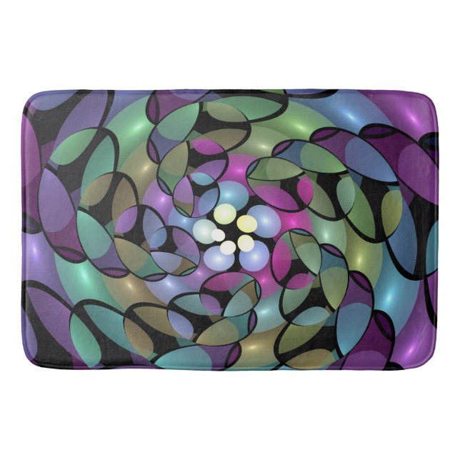 Colourful Movements Abstract Trippy Fractal Art Bath Mat (Front)