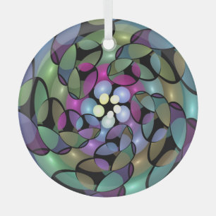 Colourful Movements Abstract Trippy Fractal Art Glass Ornament