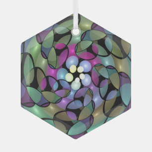 Colourful Movements Abstract Trippy Fractal Art Glass Ornament