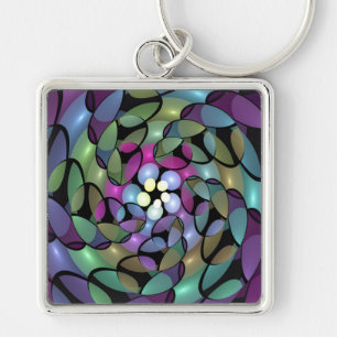 Colourful Movements Abstract Trippy Fractal Art Keychain