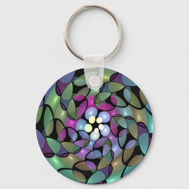 Colourful Movements Abstract Trippy Fractal Art Keychain (Front)
