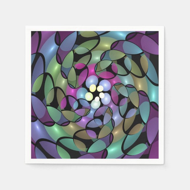 Colourful Movements Abstract Trippy Fractal Art Napkin (Front)