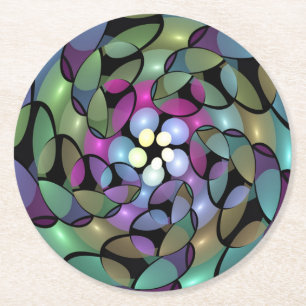 Colourful Movements Abstract Trippy Fractal Art Round Paper Coaster