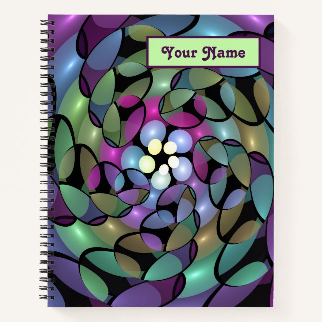Colourful Movements Abstract Trippy Fractal Name Notebook (Front)
