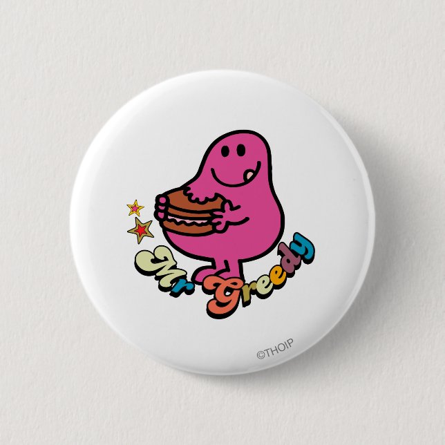 Colourful Mr. Greedy Eating 2 Inch Round Button (Front)