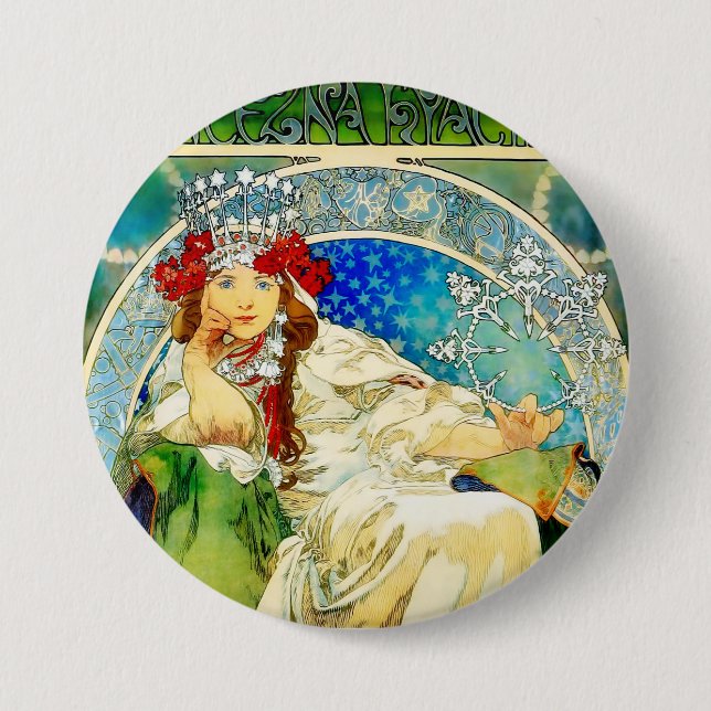 Colourful Mucha Princess Hyacinth 3 Inch Round Button (Front)