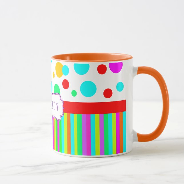 colourful mug,polka dots and stripes monogram mug (Right)