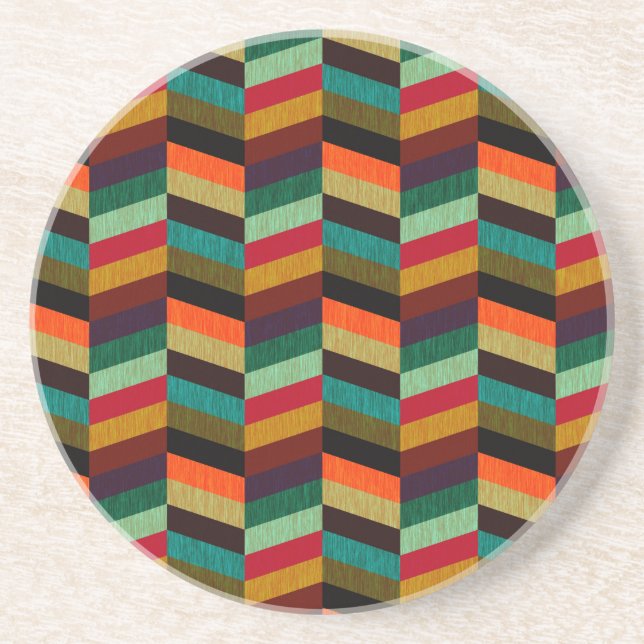 Colourful Multi-Coloured Herringbone Pattern Coaster (Front)