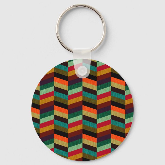 Colourful Multi-Coloured Herringbone Pattern Keychain (Front)