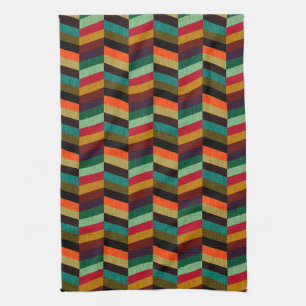 Colourful Multi-Coloured Herringbone Pattern Kitchen Towel