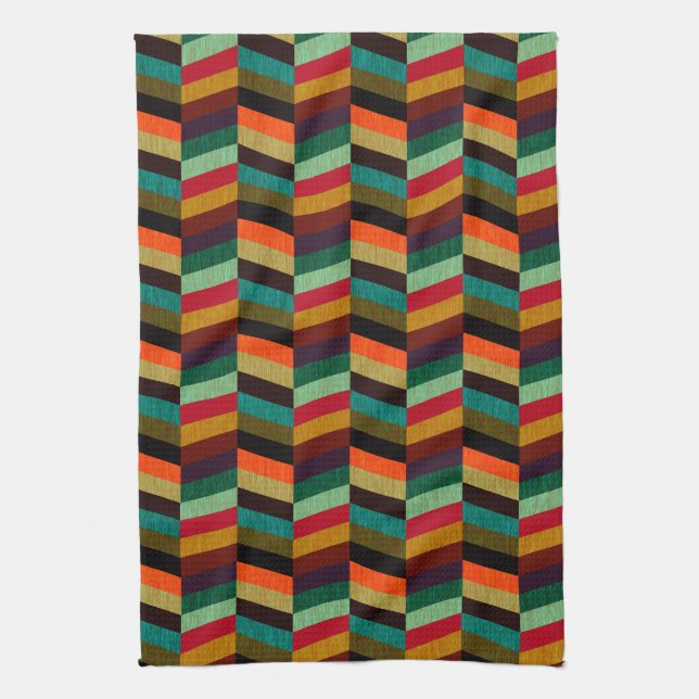 Colourful Multi-Coloured Herringbone Pattern Kitchen Towel (Vertical)