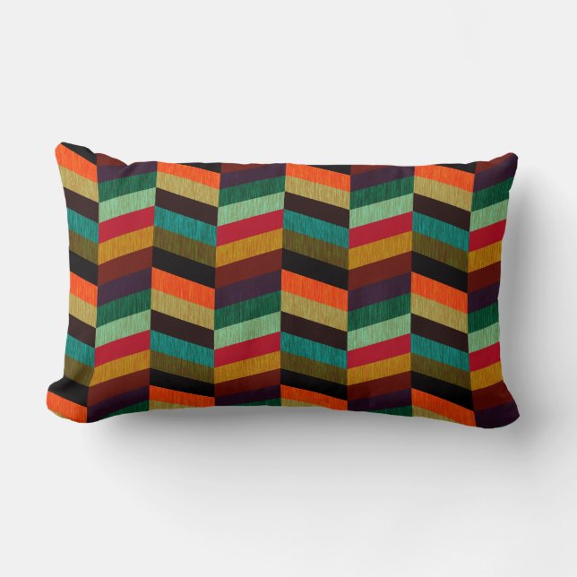 Colourful Multi-Coloured Herringbone Pattern Lumbar Pillow (Front)
