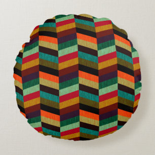 Colourful Multi-Coloured Herringbone Pattern Round Pillow