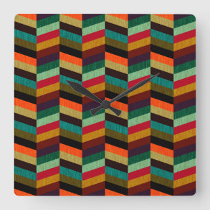 Colourful Multi-Coloured Herringbone Pattern Square Wall Clock
