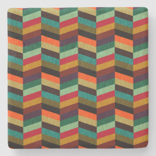 Colourful Multi-Coloured Herringbone Pattern Stone Coaster