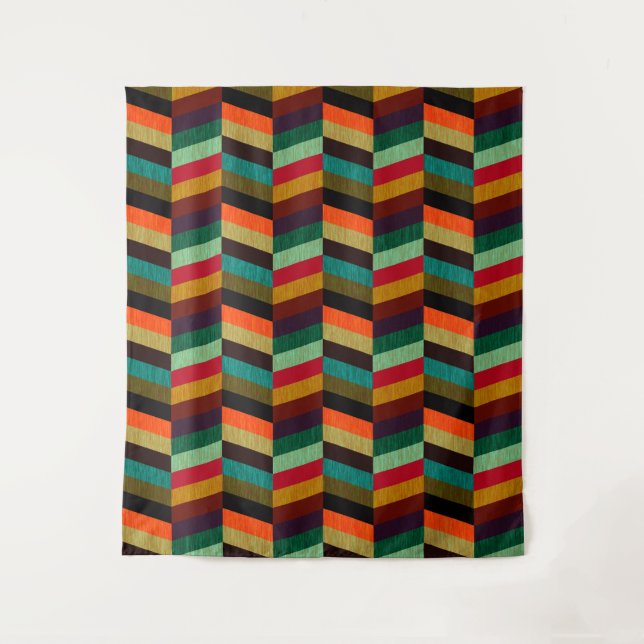 Colourful Multi-Coloured Herringbone Pattern Tapestry (Front)