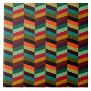 Colourful Multi-Coloured Herringbone Pattern Tile