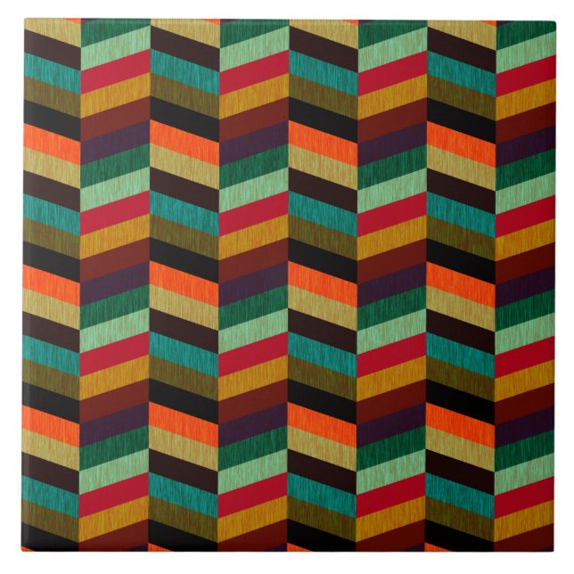 Colourful Multi-Coloured Herringbone Pattern Tile (Front)