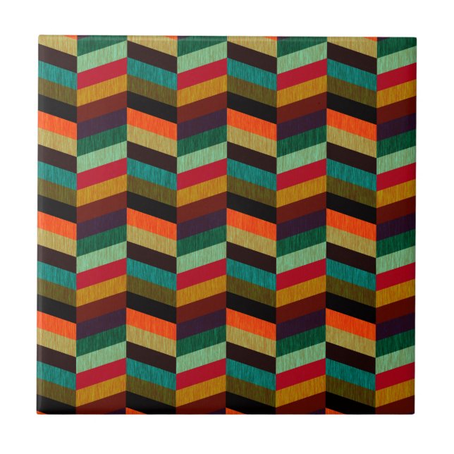 Colourful Multi-Coloured Herringbone Pattern Tile (Front)