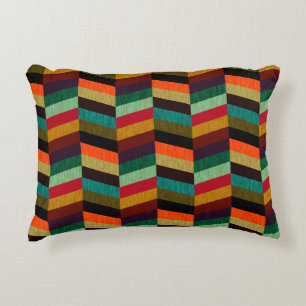 Colourful Multi-Coloured Herringbone Style Pattern Accent Pillow