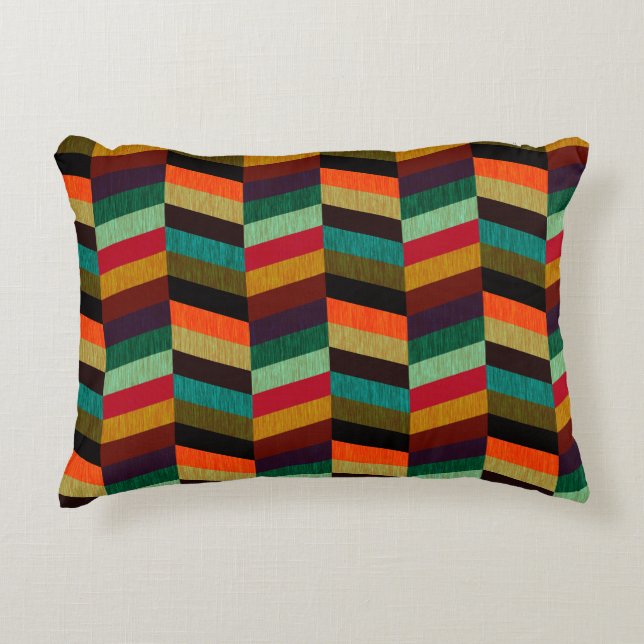 Colourful Multi-Coloured Herringbone Style Pattern Accent Pillow (Front)