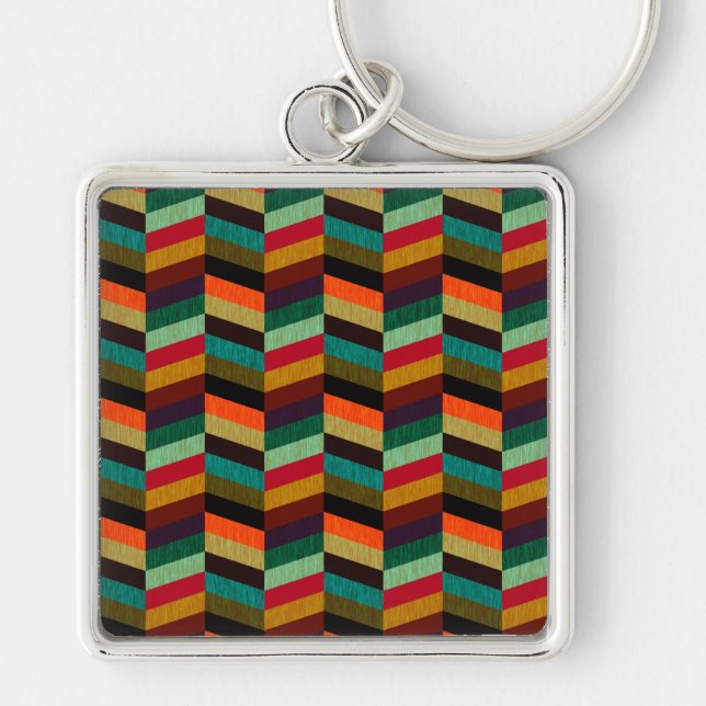 Colourful Multi-Coloured Herringbone Style Pattern Keychain (Front)