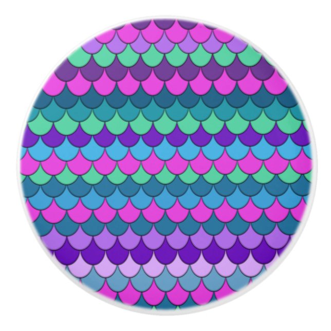 Colourful Multi-Coloured Mermaid Ceramic Knob (Front)