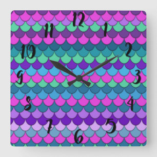 Colourful Multi-Coloured Mermaid Decor Square Wall Clock